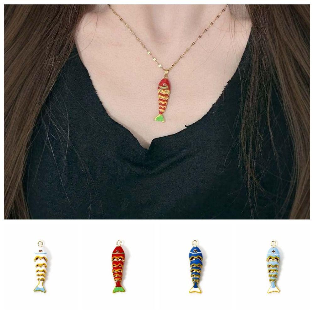 3D Brass Colorful Small Koi Carp Drip Oil Fish Funny Plated Enamel Fish Charms Bracelet