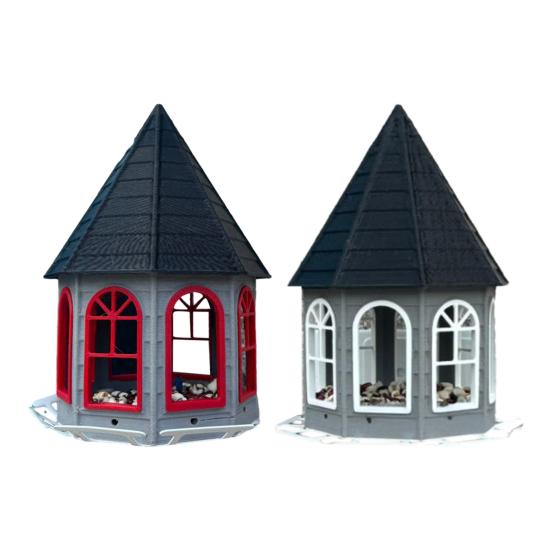 Кормушка для птиц, подвесной домик для птиц, большая вместимость, кормушка для птиц с насестом, красная крыша для украшения сада, балкона, двора