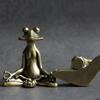 Vintage Brass Meditation Zen Buddhist Frog Statue Trinket Copper Animal Sculpture Incense Burner Home Desk Decoration Tea Pet