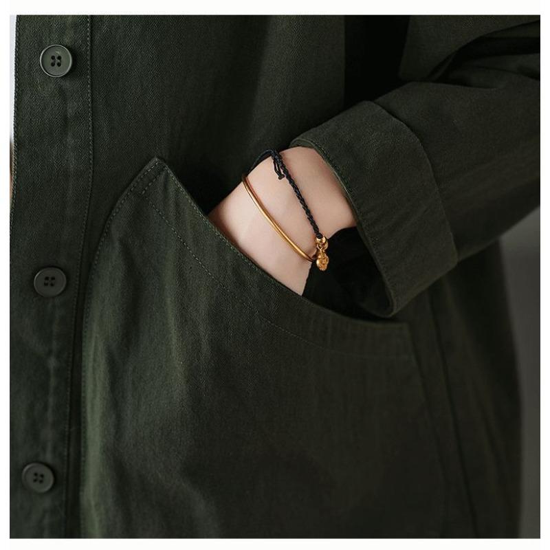 Сезон Искусство Ретро Простой Твил Твердый Карман Однобортный Свободный Повседневный Женская Рубашка Пальто Весна Осень