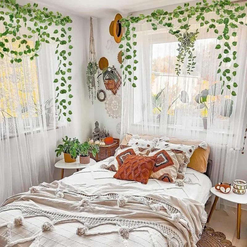 50/2M Искусственное растение Зеленая гирлянда из листьев плюща, висячие лозы, наружная зелень, настенный декор, своими руками, искусственный венок из листьев, декор для домашней вечеринки