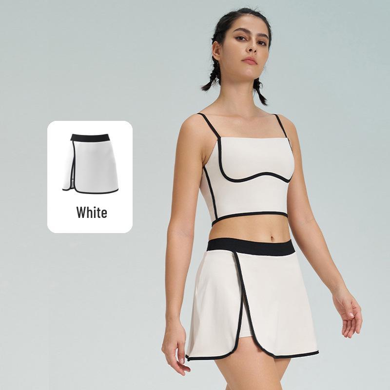Женский стройнящий теннисный костюм контрастных цветов, быстросохнущий жилет для йоги и фитнеса со юбкой, с чашечками, комплект из двух предметов спортивной одежды.