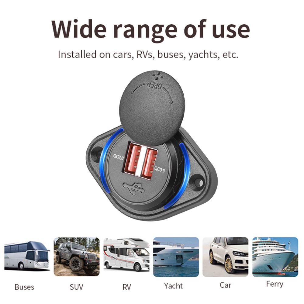 Быстрая зарядка QC 3.0 Dual USB зарядное устройство со сдвижной крышкой 36 Вт водонепроницаемое 12 В/24 В быстрая зарядка USB зарядное устройство для автомобиля лодки автобуса автофургона дома