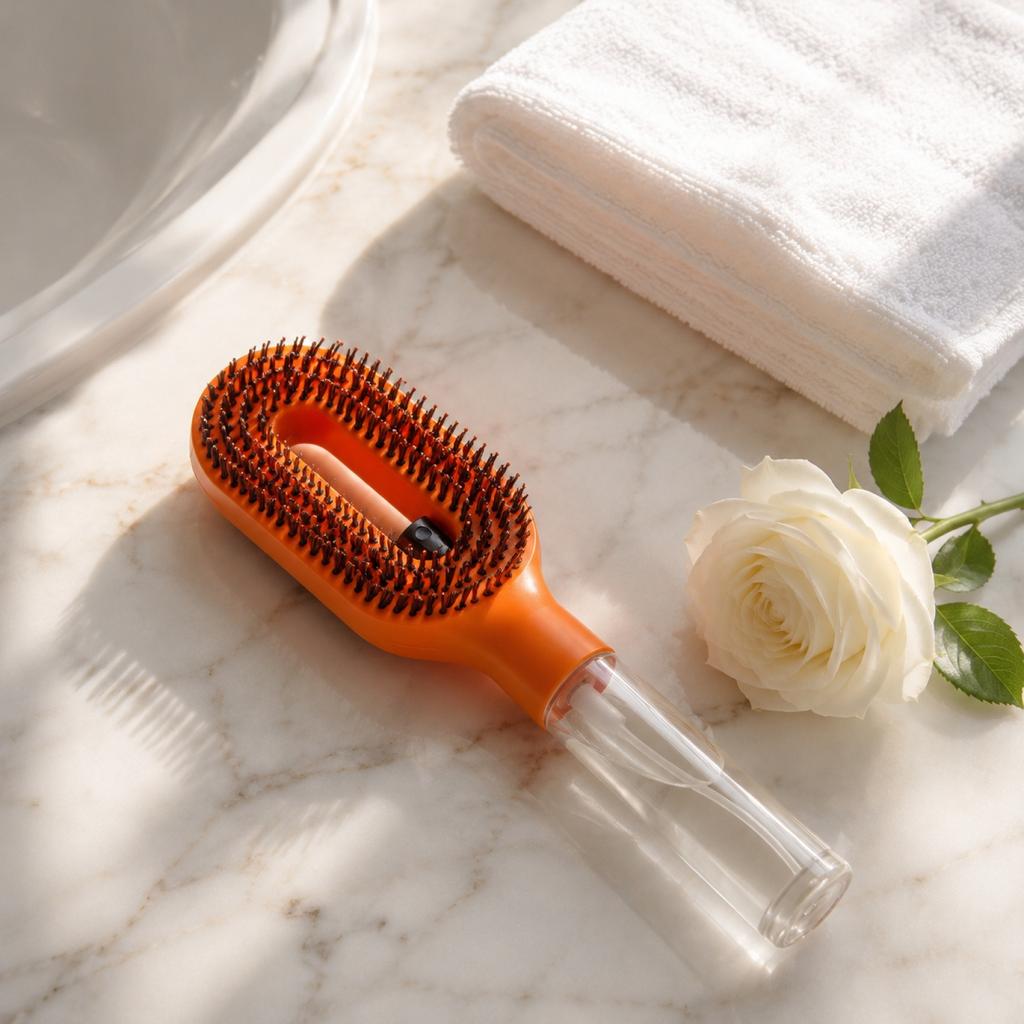 Spray Hairbrush with Handle Press Water Spray Comb for Scalp Massage and Flyaway Hair Control Suitable for Wet and Dry Hair Styling