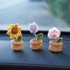 Hand Knitted Diy Mini Potted Crochet Wool Sunflower Car Interior Center Console Decoration Ornaments Cute Plant Decoration Doll
