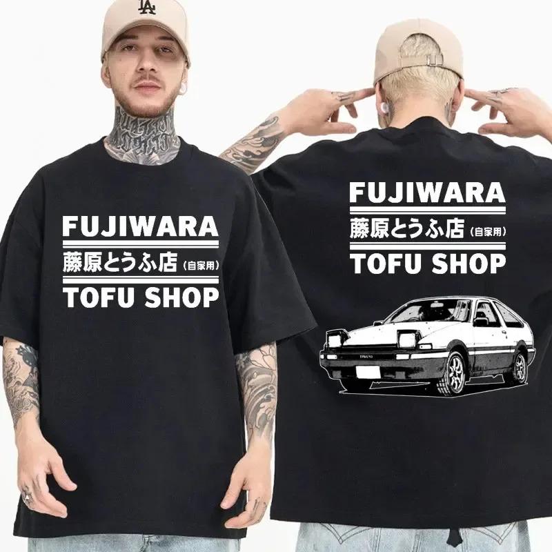 Anime Drift AE86 Initial D Double Sided T Shirt O-Neck Short Sleeves Summer Casual Unisex R34 Skyline GTR JDM Manga T-Shirts