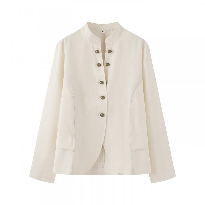 Womens Vintage Style Long Sleeve Shirt Jacket Street Regular Fit Stand Collar Single Breasted Outerwear