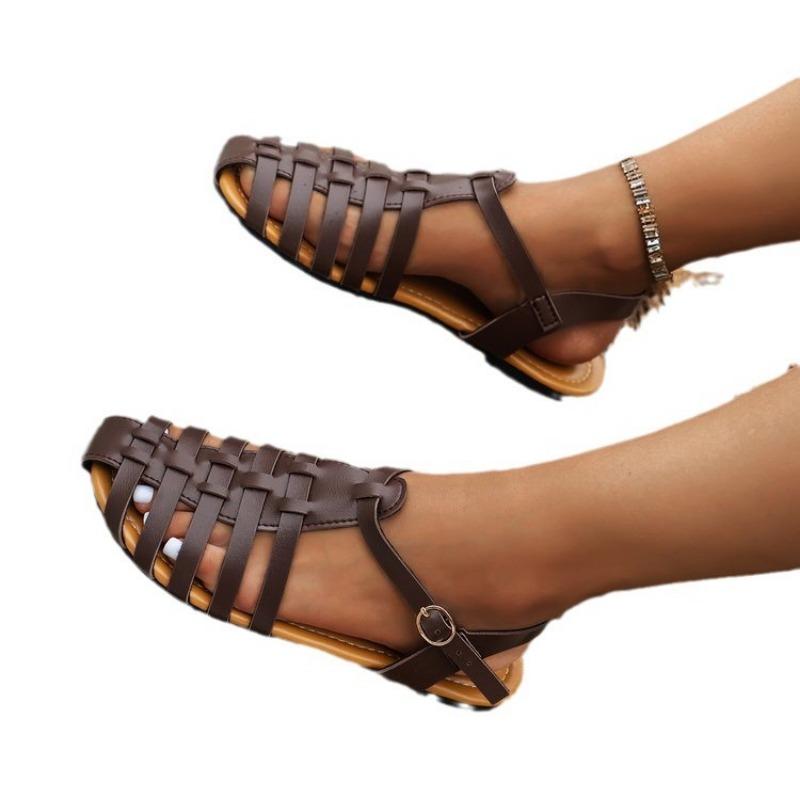 Босоножки Baotou женские летние новые на плоской подошве с пряжкой модные больших размеров пляжные босоножки женские