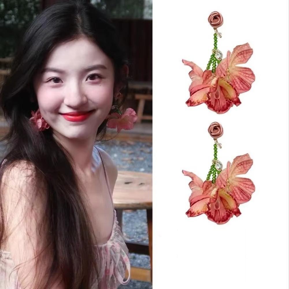 Exaggerated Beach Earrings Sweet Petals Stud Earrings Trendy Flower Dangle Earrings  Spring Summer