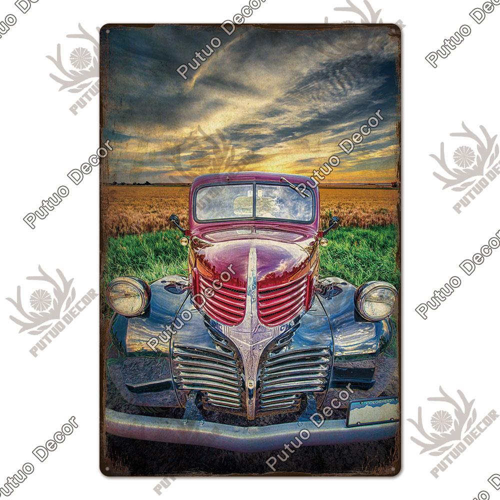 Putuo Decor Классические автомобили Ретро табличка Металлическая пластина Винтажная жестяная вывеска для гаража, мужской пещеры, домашнего настенного искусства, украшения, автомобильные постеры