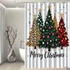 Праздничная рождественская шторка для душа с крючками - Текст Merry Christmas, Леопардовая клетка и Дизайн золотой блестящей елки