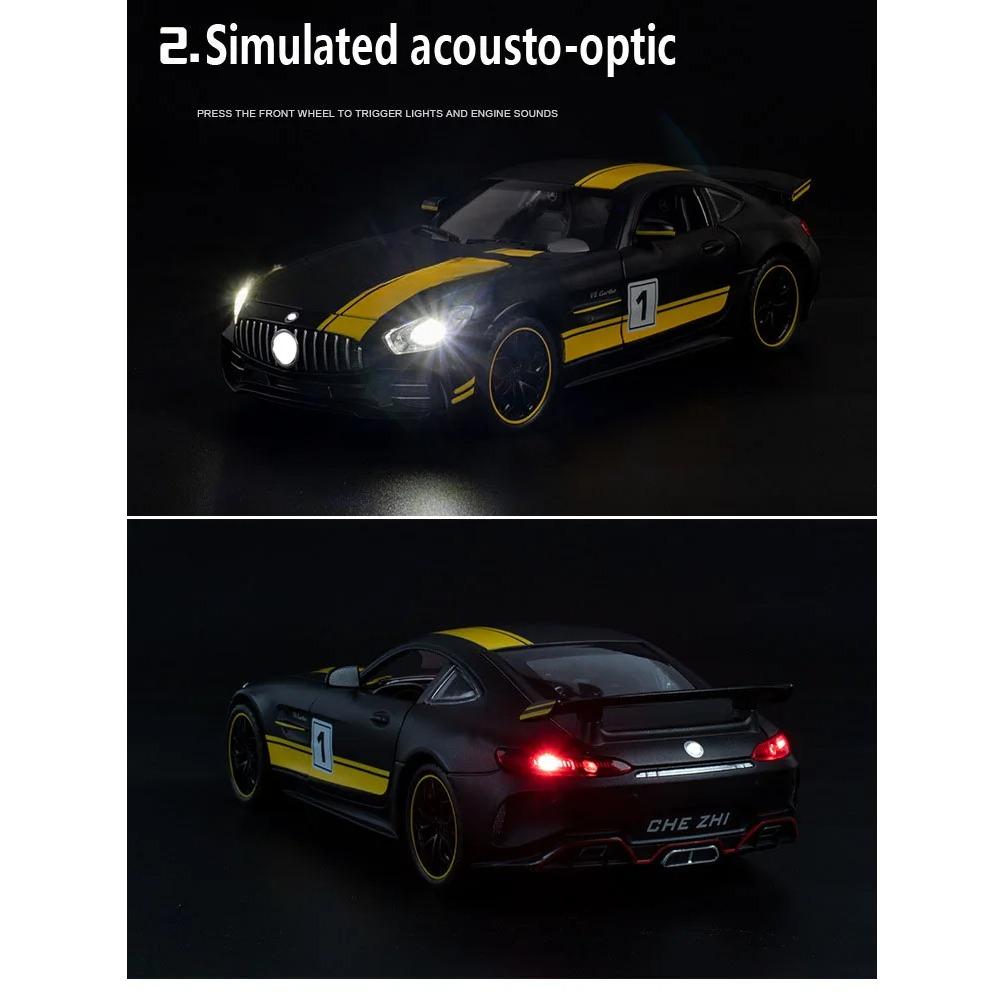 1/24 BENZ GTR литая модель автомобиля с высокой имитацией, игрушка со звуком и светом, инерционные транспортные средства, декоративные игрушки для детей, подарок