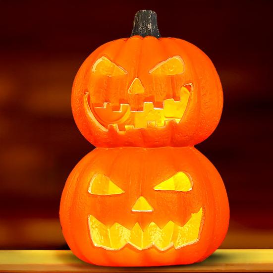 Halloween Pumpkin Lantern Spooky LED Light Up Pumpkin Figurine for Indoor Outdoor Halloween Tabletop Decor
