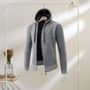 Men Fall Winter Cardigan Coat Drawstring Hooded Thick Velvet Lining Ribbed Cuffs Hem Solid Color Knitted