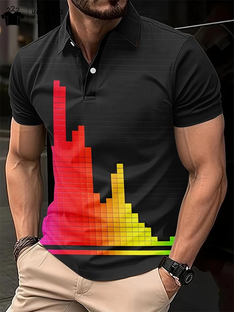 Простой узор с принтом Классическая мода Мужская одежда Мужская футболка с коротким рукавом Полосатый принт Мужские рубашки поло Уличное мужское поло