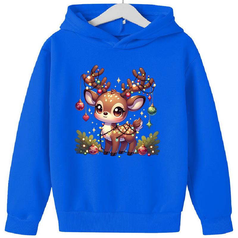 2025 Популярная Рождественская Повседневная Толстовка для Детей с Принтом Оленя, Спортивная одежда для Девочек с Длинным Рукавом, Удобный и Универсальный Топ