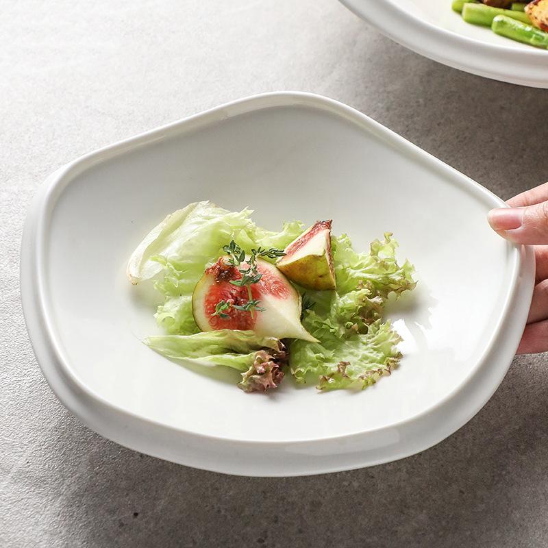 Hotel Chinese Kitchen Pure White Chinese Irregular Shaped Deep Bowl Cold Vegetable Plate Cold Vegetable Tableware Porcelain Hotel Tableware