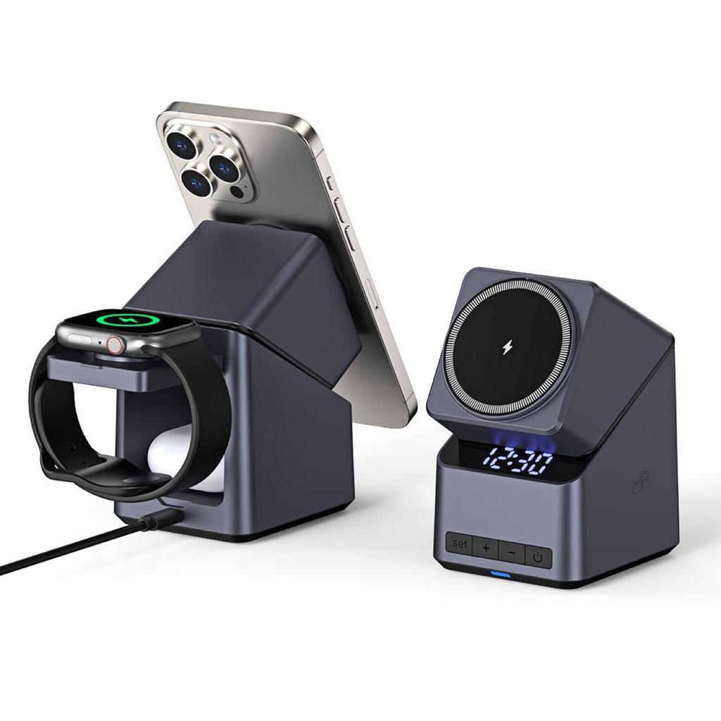 Магнитное беспроводное зарядное устройство 4-в-1 с автоматическим поворотом для устройств Apple, база 15 Вт