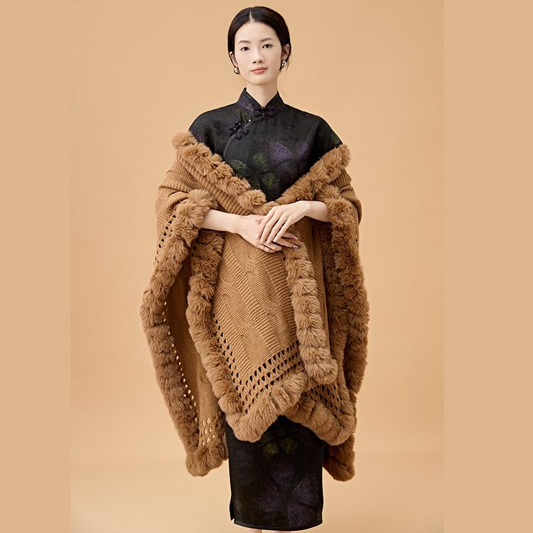 Environmentally Friendly Hairball Knitted Shawl Warm Women'S Twist Enlarged Fur Collar Cape Versatile Dual-Purpose Scarf Cape