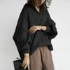 Women  Turn-Down Collar Long Sleeve Loose Shirts Casual Solid Shirts