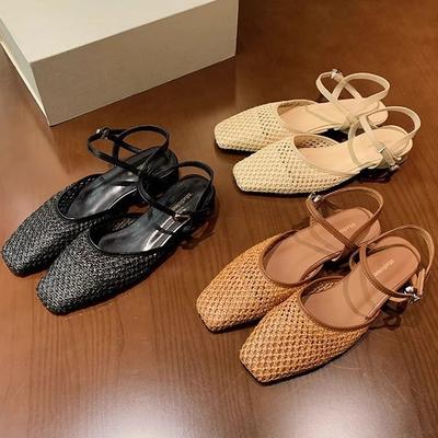 Дизайнерские нишевые плетеные сумки с полым узором, головные сандалии, женские летние 2025, новые французские сандалии с задником и низким каблуком, дышащие