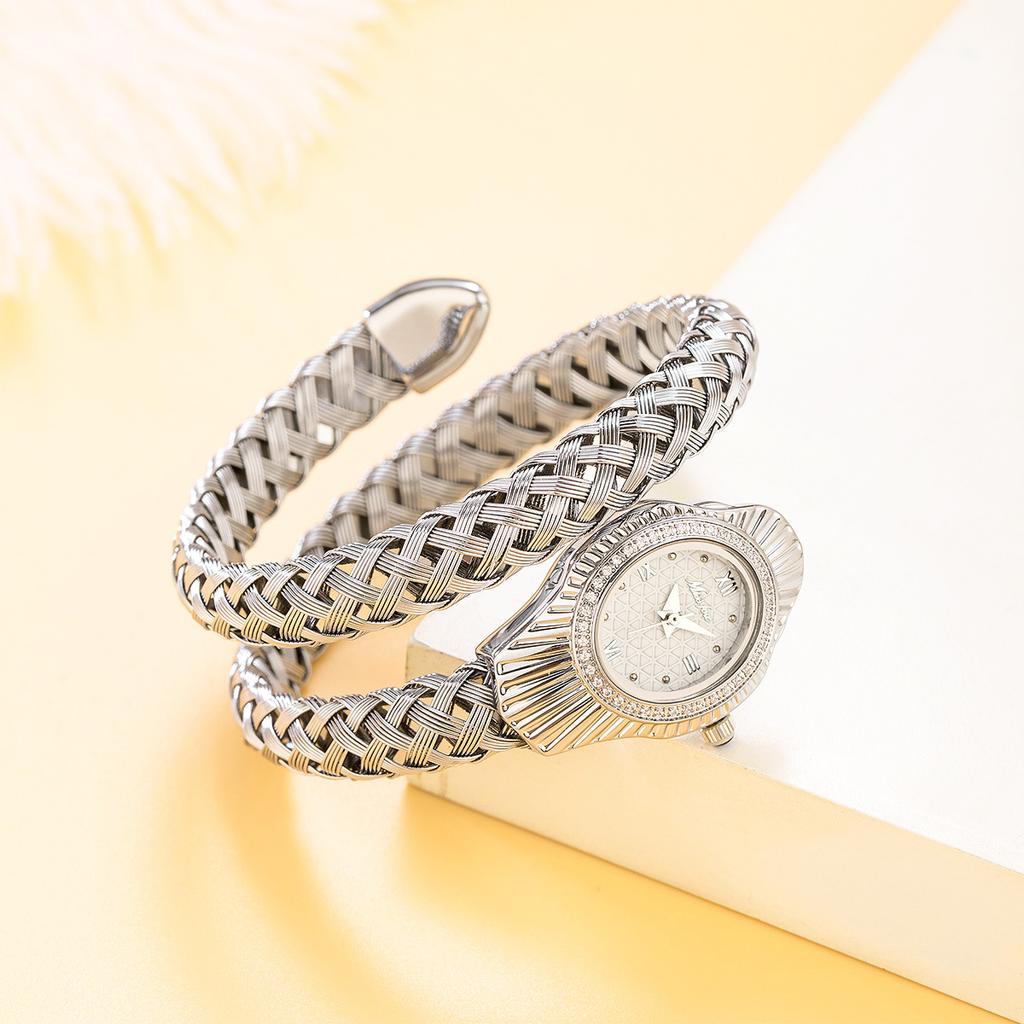 MISSFOX Luxury Women Diamond Quartz Watches Fashion Ladies Stainless Steel Snake Shaped Wristwatch Women's Clock Relógio Feminino