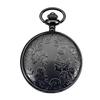 TREEWETO Mechanical Manual Winding Pocket Watch Roman Numerals Skeleton Black with Chain