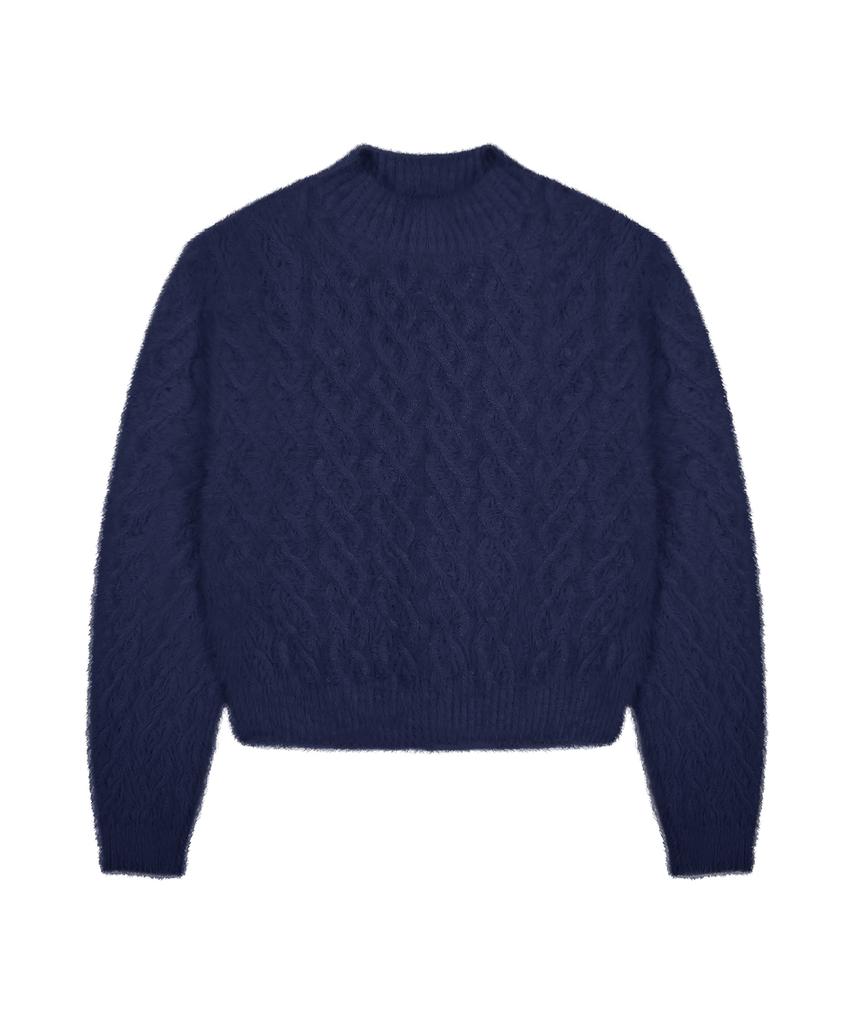 RuNaKi'Hu' Wxk014 Loose Cable Knit Pullover Hairy Knit (Dark Navy)