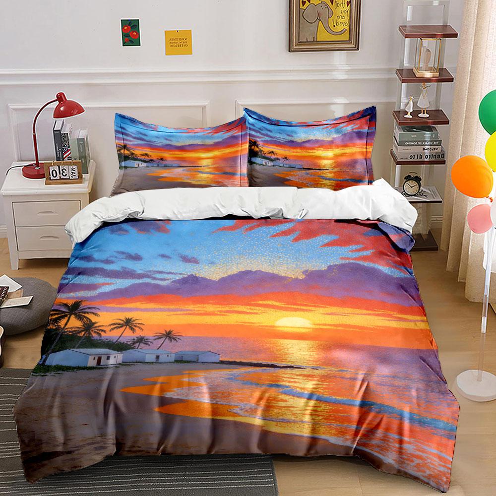 Sunset, ocean, palm trees. Bedding sets Duvet cover sets Duvet covers Pillowcases(1 * Duvet Cover 2 * Pillowcases without duvet insert)