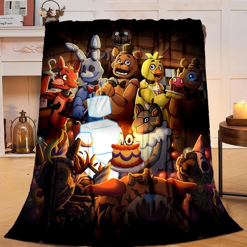 1PC Five Nights Teddy Bear Flannel Blanket Gift, Suitable for Both Men And Women, Soft Ideal for Beds And Sofa, Birthday Or Christmas Gift
