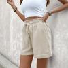 Женские новые летние эластичные брюки с высокой талией, повседневные льняные шорты