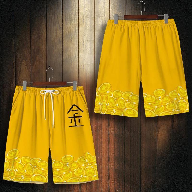 Chinese Fire Flame Wave Money Coin Muay Thai Kickboxing Training Shorts Print Martial Art Boxer Unisex Men Women Fighting Fitness Sport Gym Workout