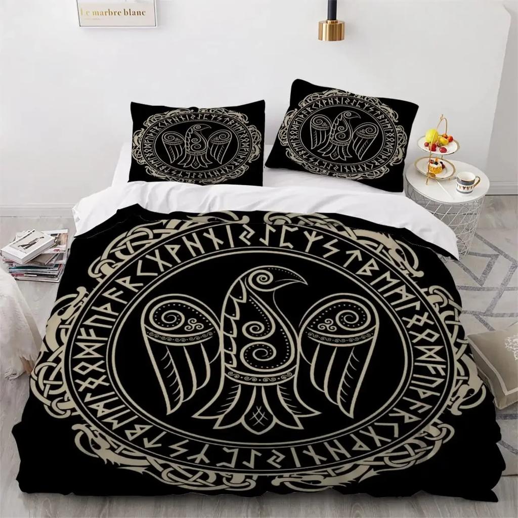 Viking Duvet Cover Set Nordic Viking Runes Print Bedding Set for Boys Teen Men King Size 2/3pcs Soft Polyester Comforter Cover
