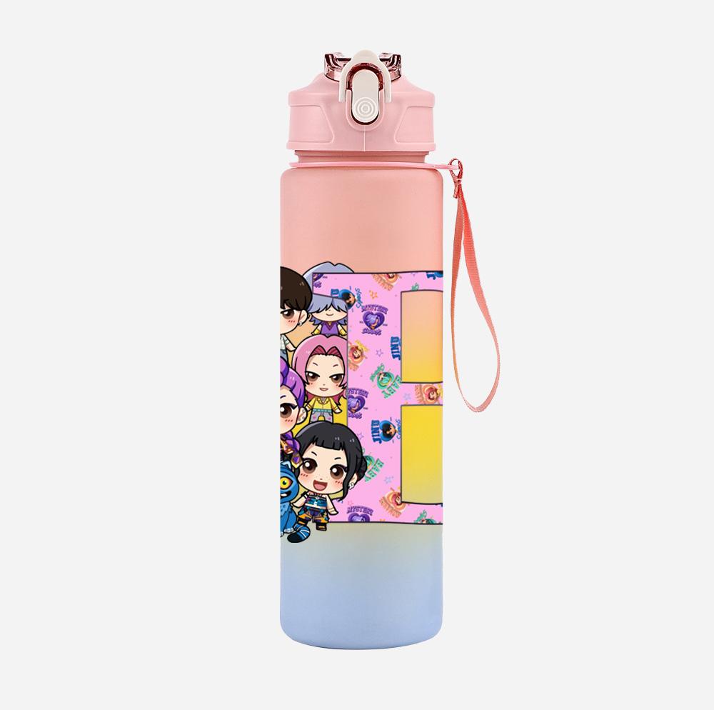 26 English Letter K-Pop Demon Hunters Printed 750Ml Water Bottle Large Capacity Drinking Cup Portable Children Outdoor Sports Water Cup