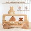 Wooden Animal Bus Set Toy Skills Parent Child with 3 Animals Figures Push Truck for Boys