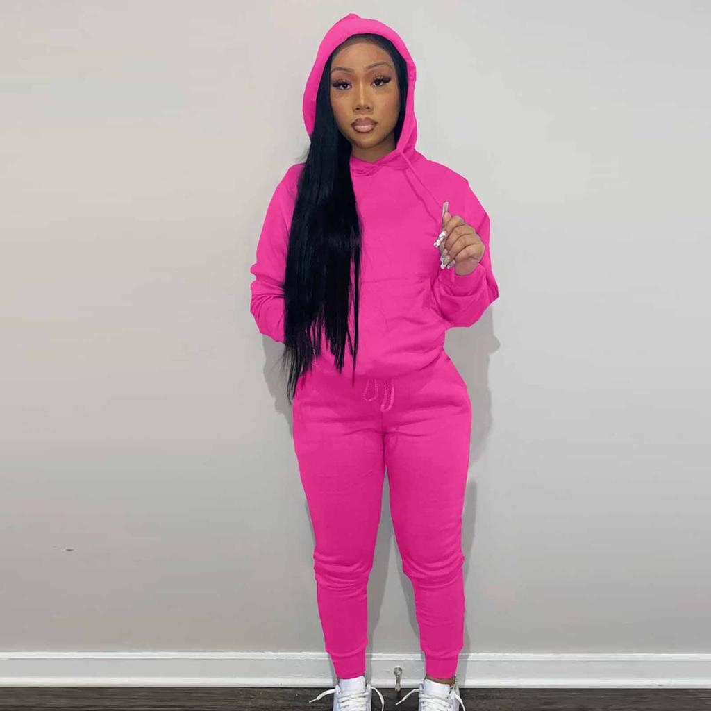 Женский и зимний утепленный худи с капюшоном, повседневный спортивный костюм-двойка