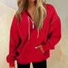 Women's Fashion Long Sleeve Solid Color Zipper Hooded Sweatshirt Top