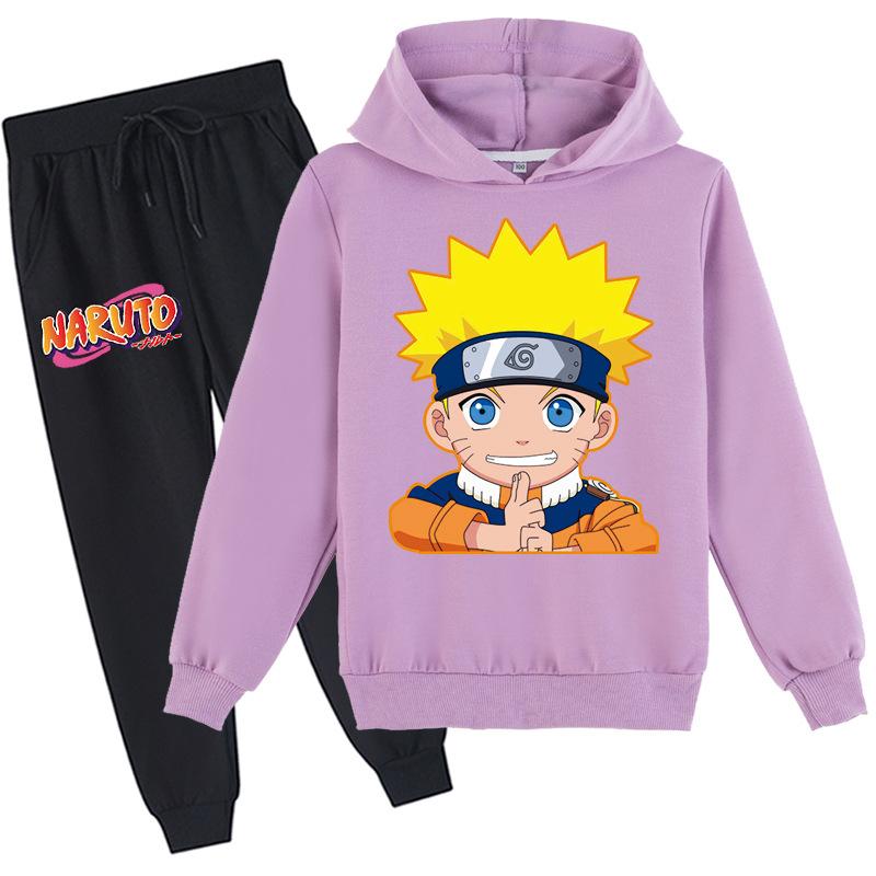 Толстовки с капюшоном «Наруто» в стиле аниме, повседневный детский спортивный костюм унисекс, детский пуловер с капюшоном с длинными рукавами и мультяшным принтом, толстовка, брюки, брюки
