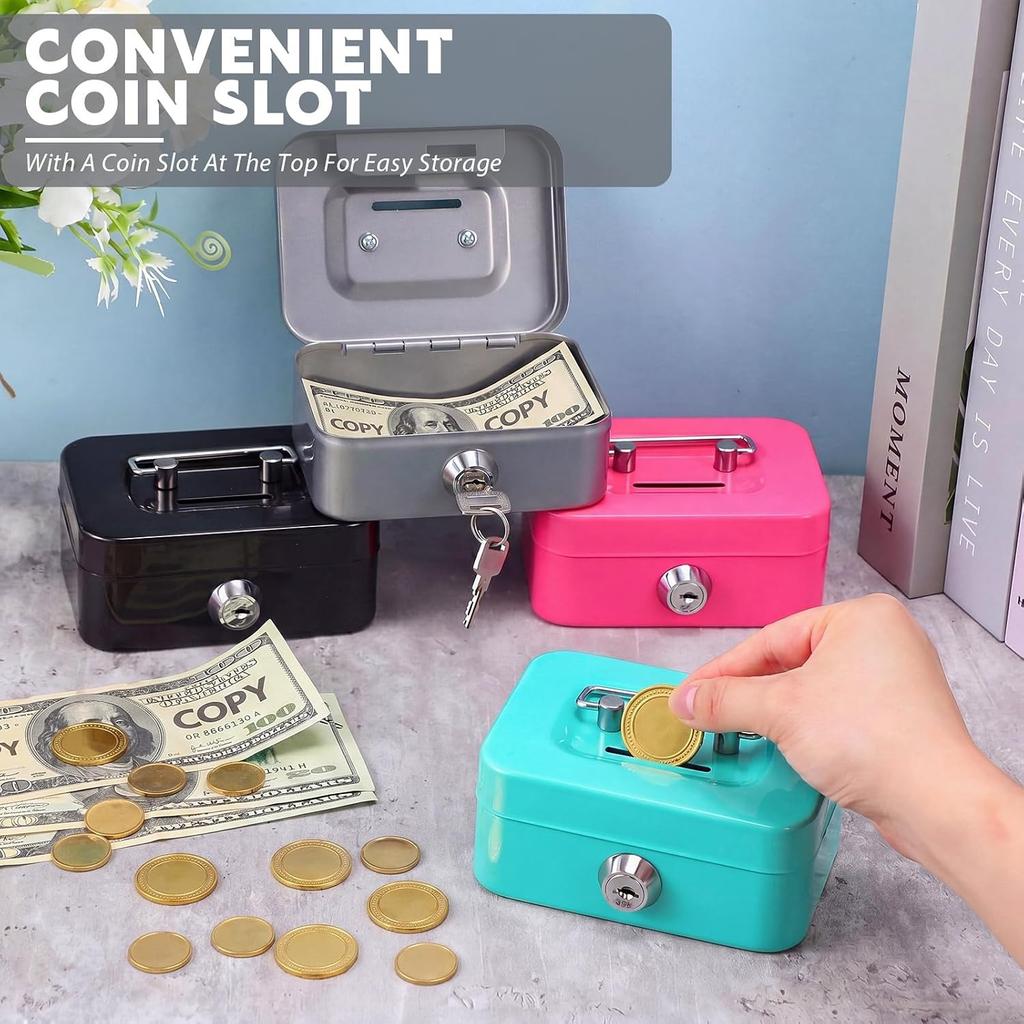 1-4PCS Money Safe Box Lockable Cash Box With Key Portable Piggy Box Made Of Metal Security Lock Box Sturdy Coin Boxes For Kids