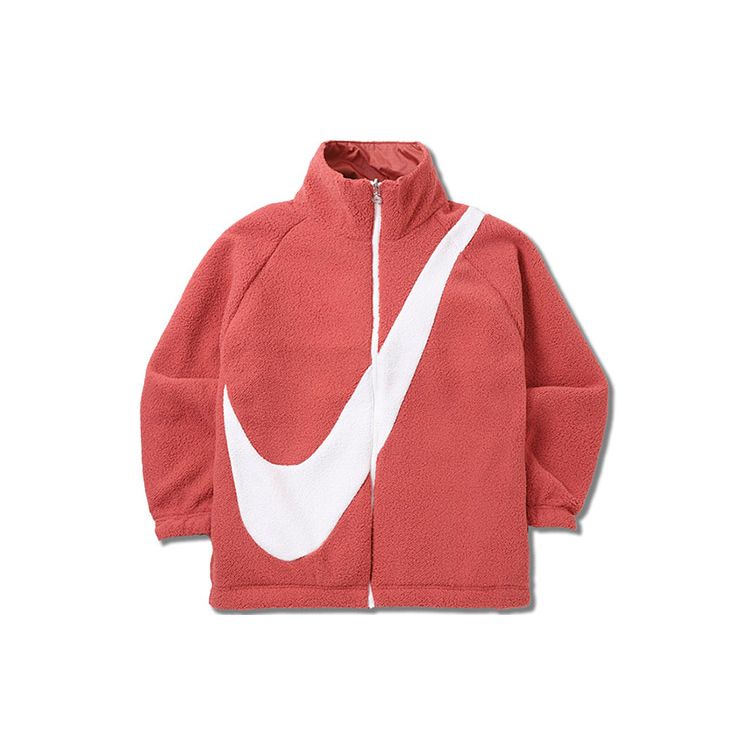 Nike Reversible Sherpa Fleece Warm Stand Collar Jacket Women Outerwear Light-Pine-Red CZ4064-897