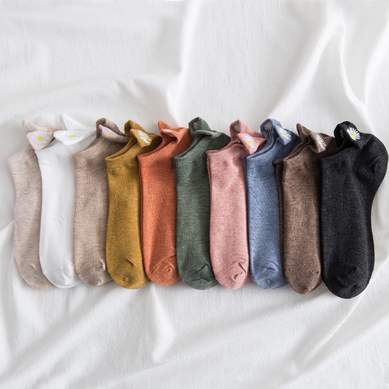 Женские носки-лодочки с вышивкой «Ромашка» — корейский стиль Quan Zhilong, весна/лето 2020 г.