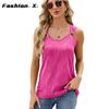 Летняя женская футболка без рукавов, однотонный женский жилет с круглым вырезом, свободный топ