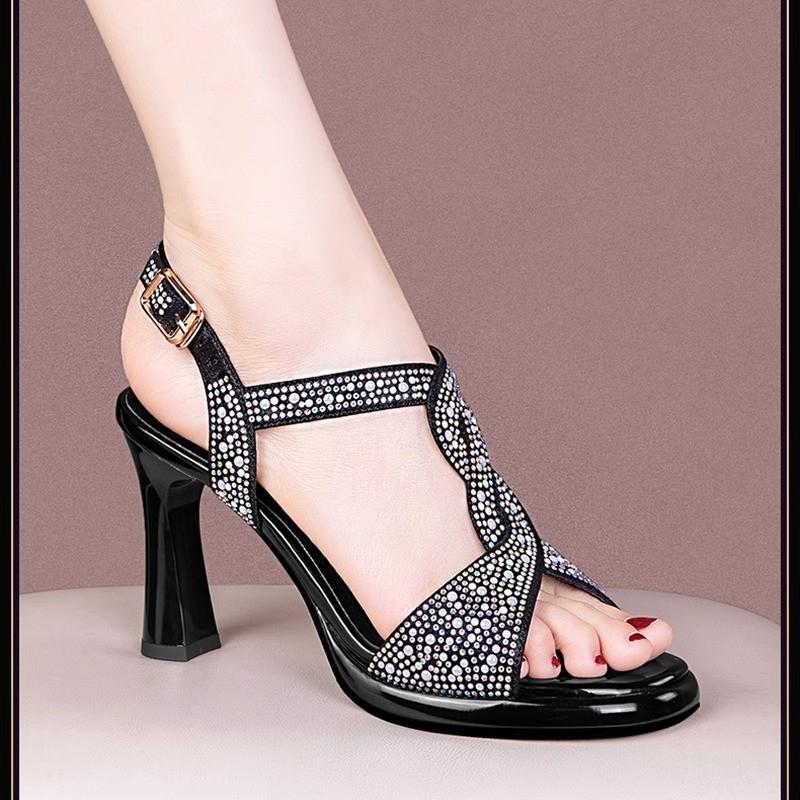 Мода Модные босоножки на толстой подошве и высоком каблуке со стразами для женщин 2024 лето новые водонепроницаемые на платформе с открытым носком на высоком каблуке