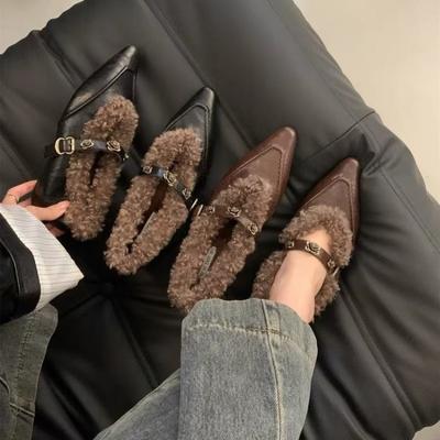 Модные женские туфли AJGS с острым носком и мехом, с увеличенной высотой, туфли-лодочки для женщин, трендовый бренд, туфли из хлопка Mary Jane, новые женские сапоги