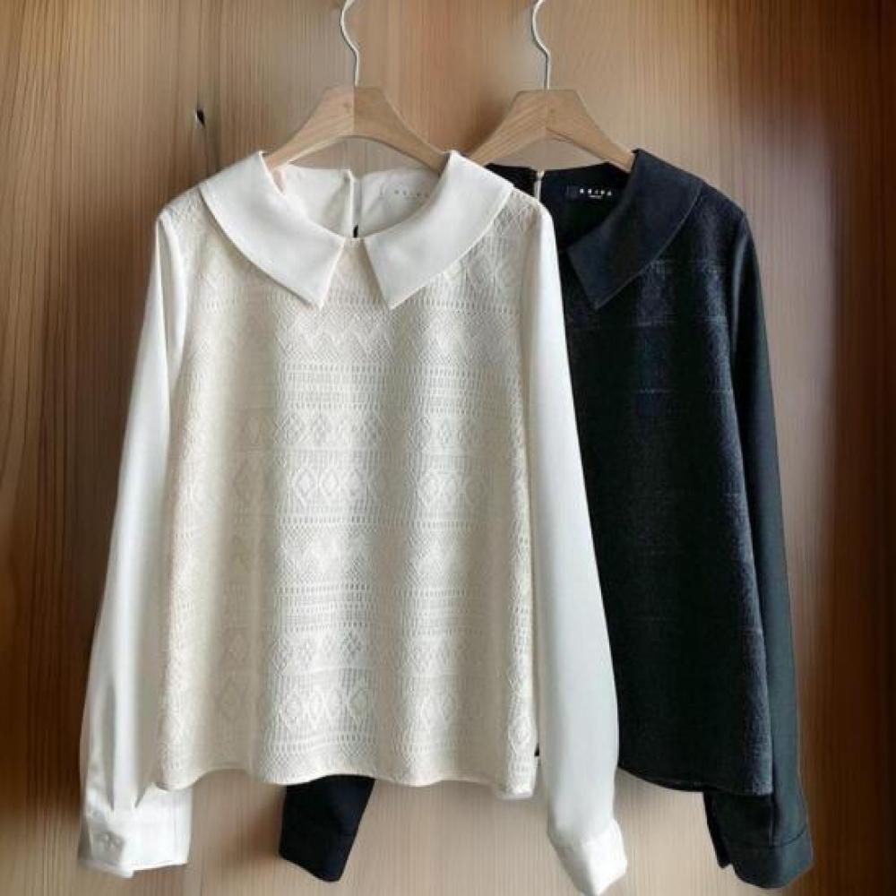 New ArrivalS Open Run Women S Round Collar Lace Layered Long Sleeve blouSe