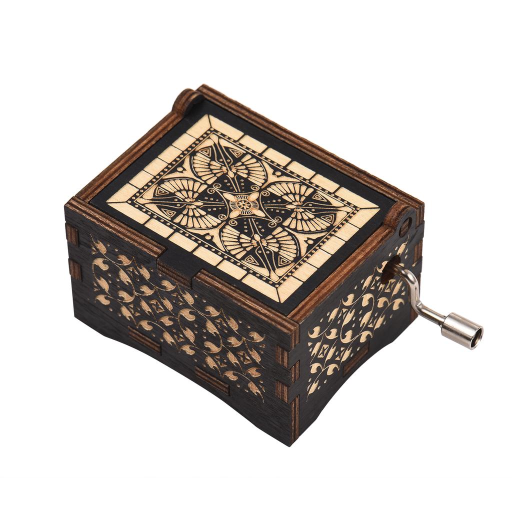 Vintage Wooden Music Box Palm-size Hand Crank Wood Case Musicbox Beautiful Carved Wooden Musical
