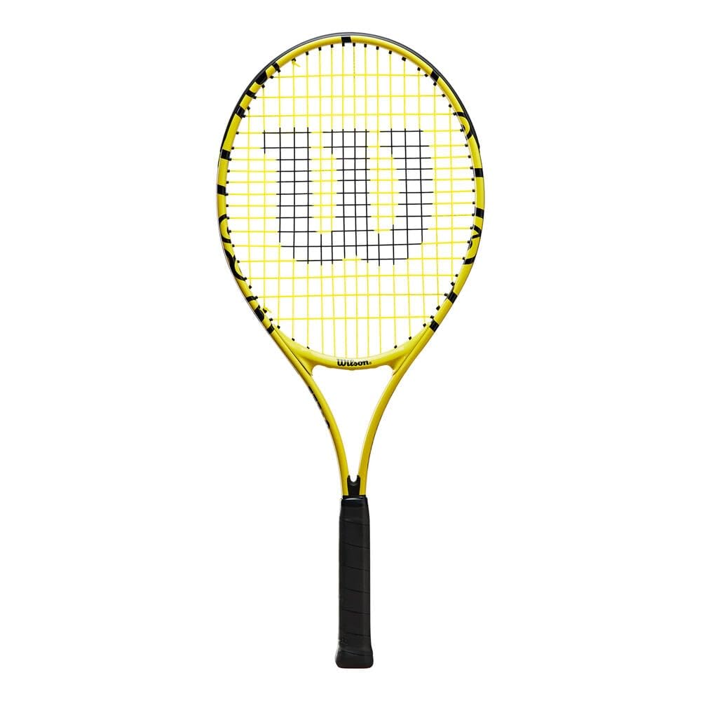 Жесткая теннисная ракетка Wilson Junior, модель MINIONS JR 25 Junior WR069210H, 25 дюймов, возраст от 8 до [натянутая] (Миньоны 25) Желтый/черный (на 10)