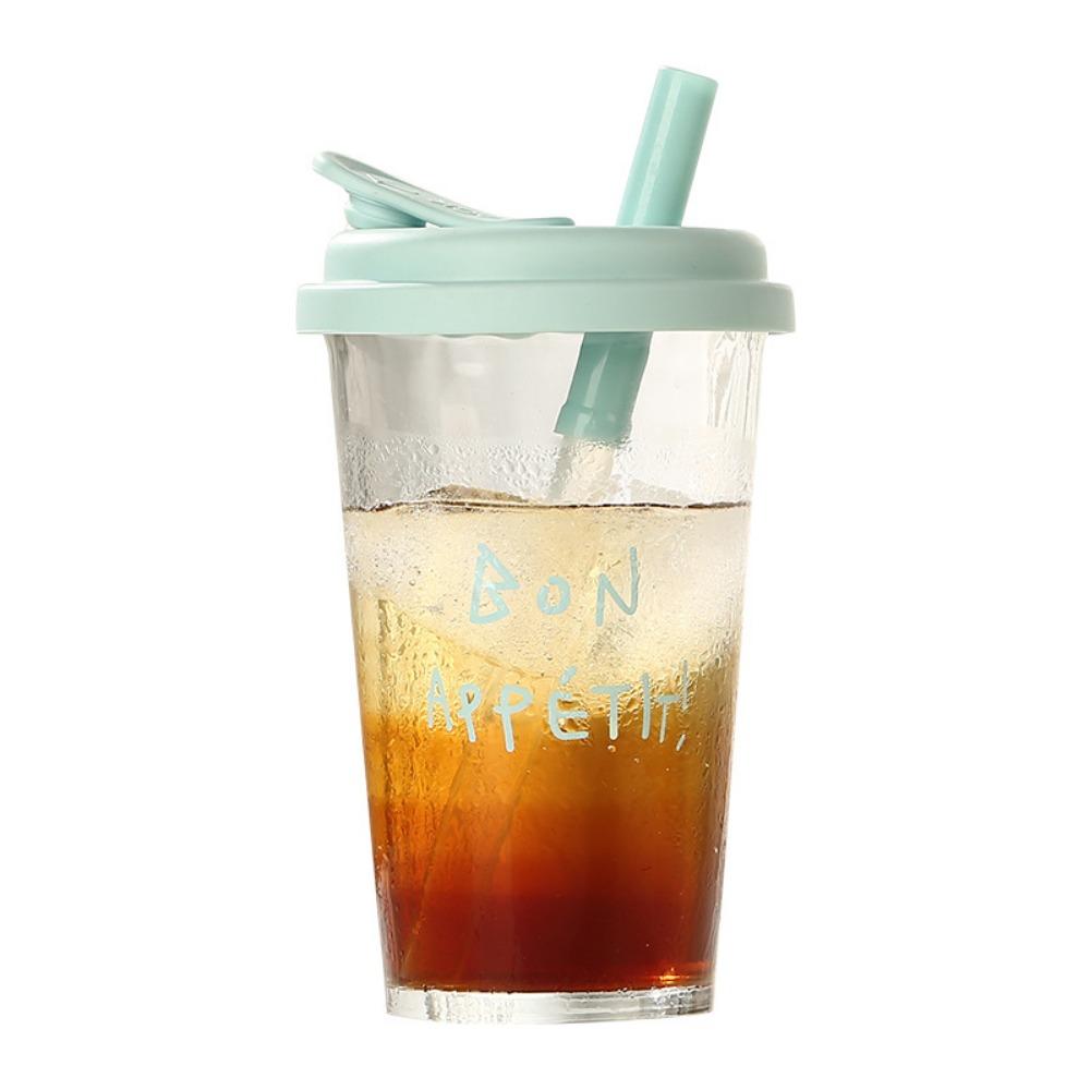 Large Water Milk Bottle Cup with Straw Coffee Cup Portable Glass Water Cup  For Sports Camping