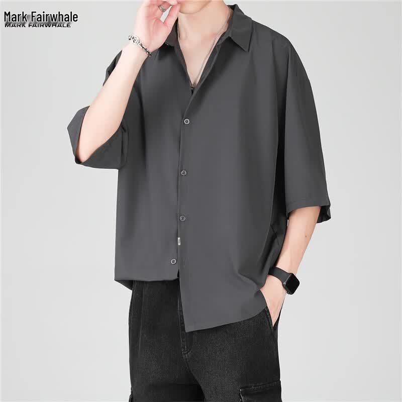 MARK FAIRWHALE Men's Ice Silk Casual Short-Sleeve Shirt