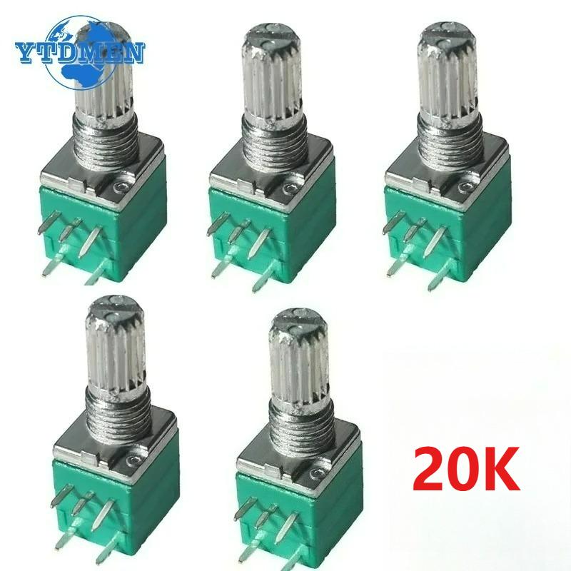 5PCS RK097 Potentiometer 5Pin RK097G B10K 1K 5K 20K 50K 100K 500K 15mm Audio Shaft Amplifier Sealing Rotary Potentiometers Kit